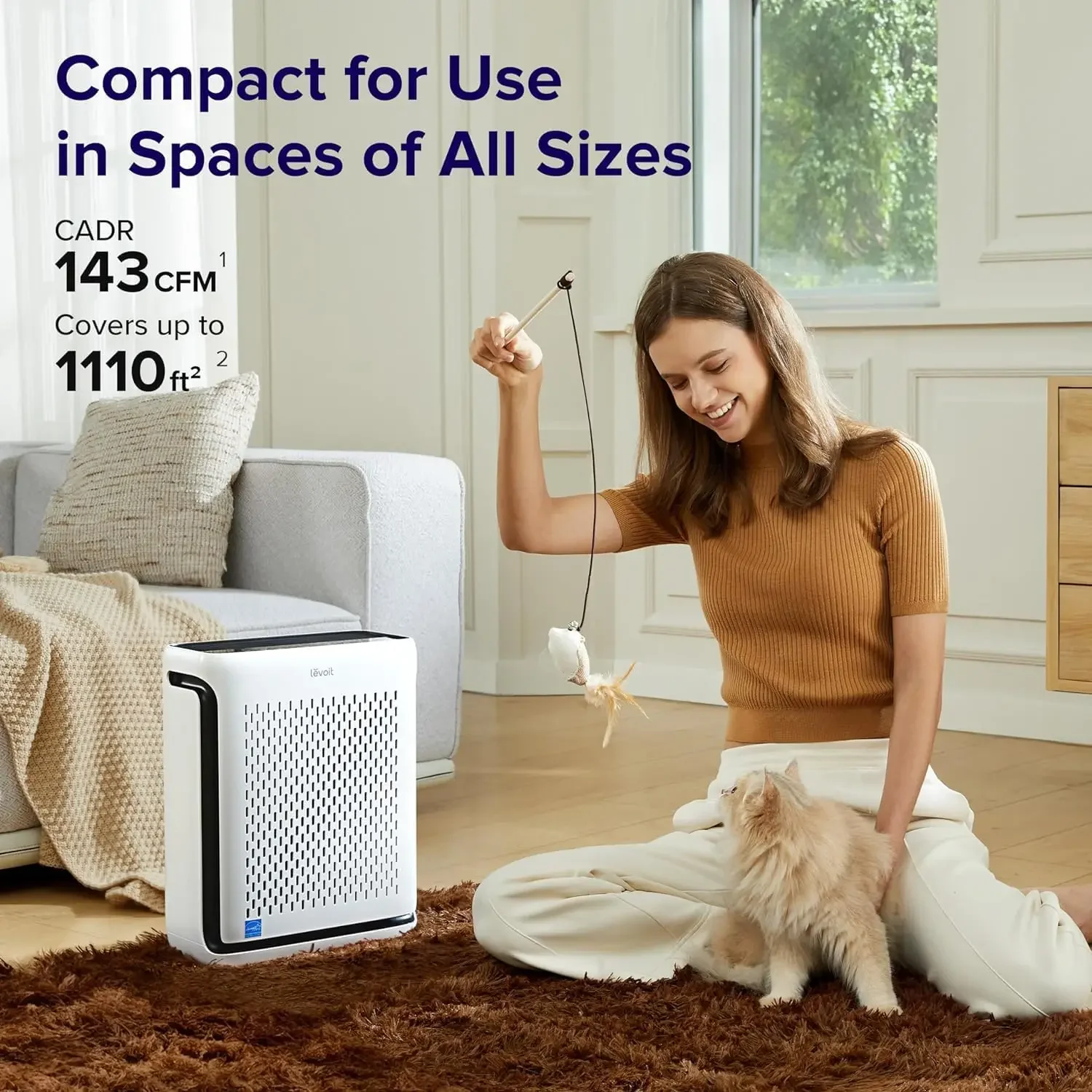 Air Purifiers for Home Large Room Bedroom Up to 1110 Ft² with Air Quality and Light Sensors, Smart WiFi, Washable Filters, HEPA