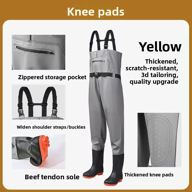 Launching pants, thickened one-piece half-length rain boots, all-in-one foot fork pants, half-body new warm and frost-proof