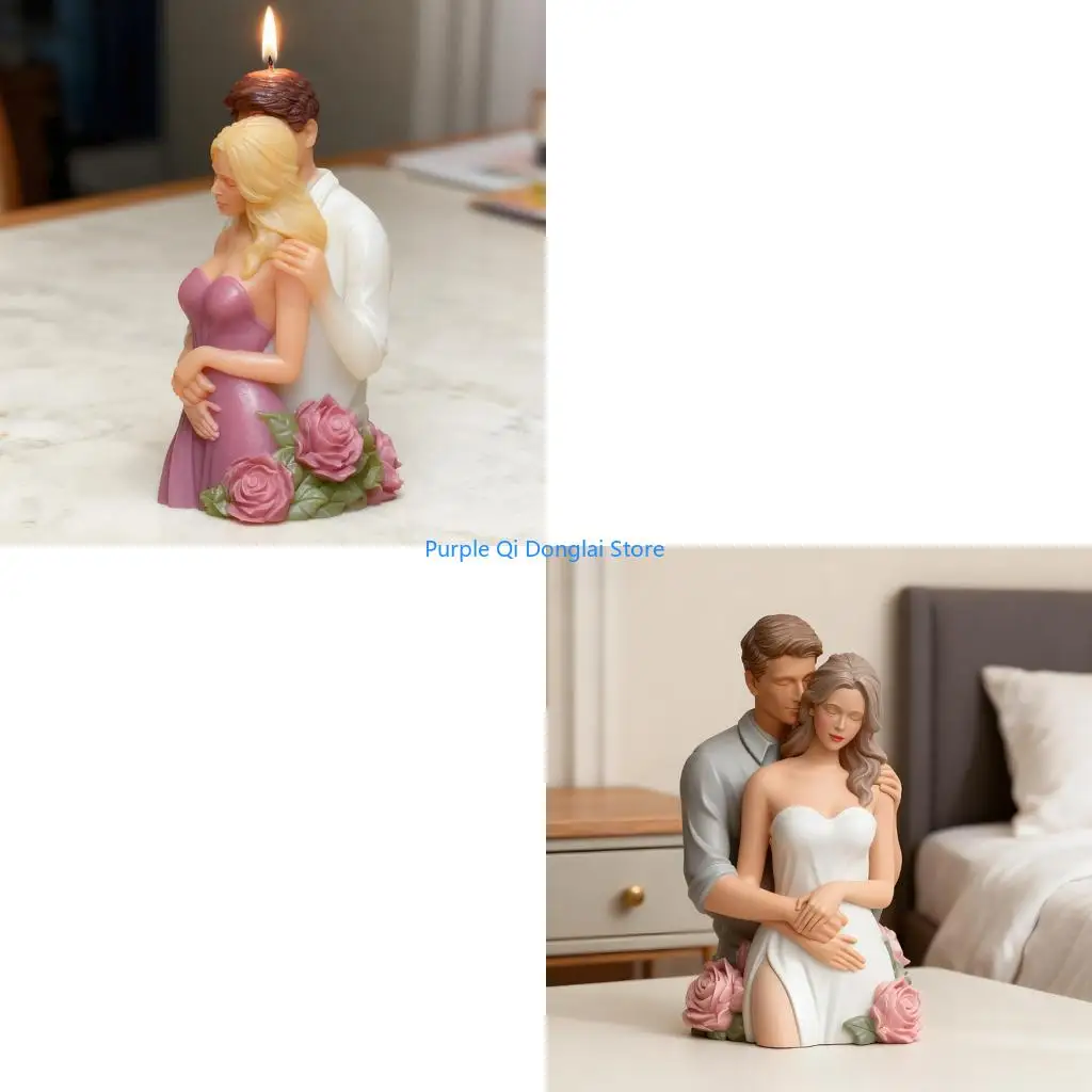 L21E Nonstick Silicone Rose Couple Mold for Crafting 3D Aromatherapies Home Decoration Mould Unique Gift Making Mold