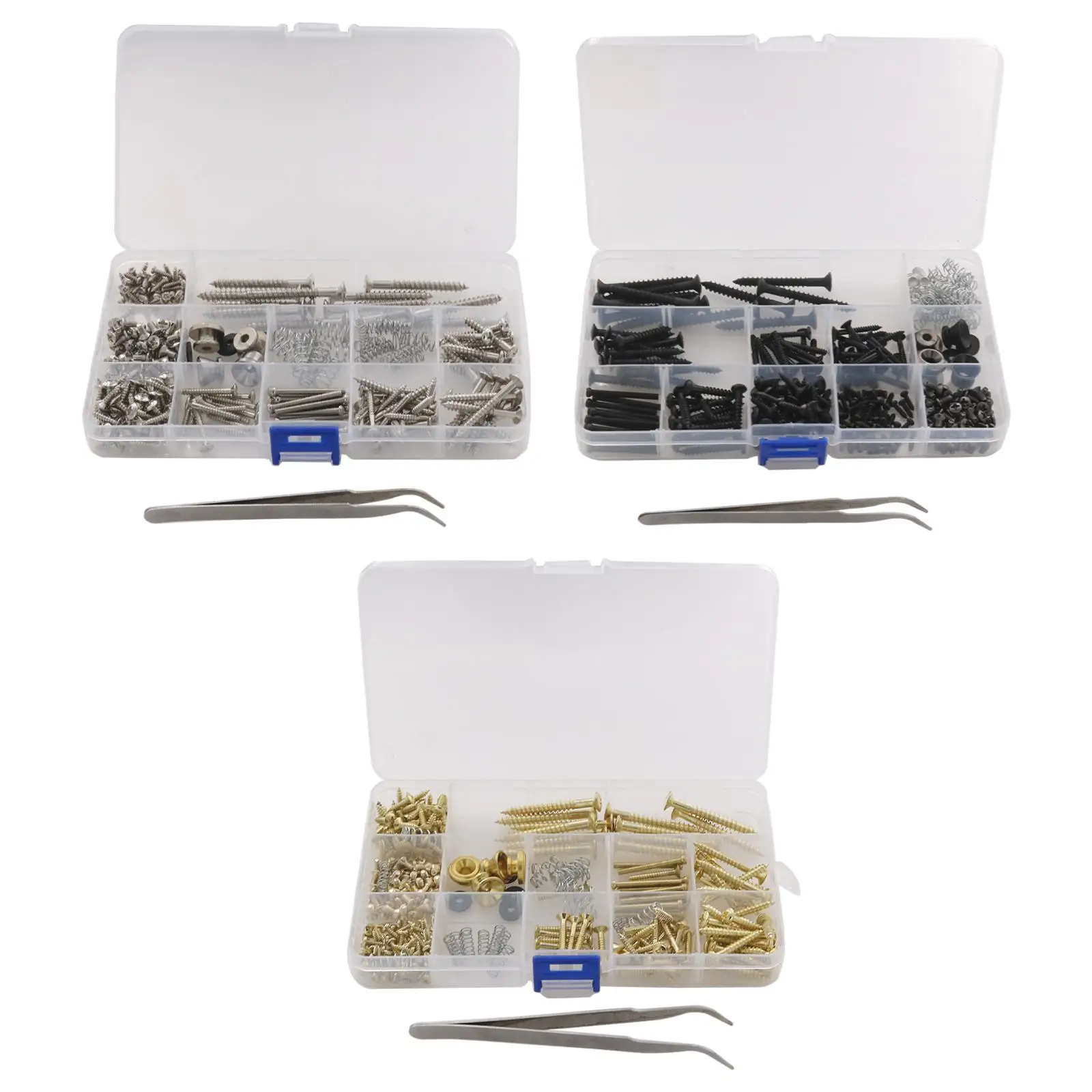 262Pcs Guitar Screw Kit Assortment Box Guitar Mounting Screws for Pickup Pickguard Machine Head Switch Guitar Strap End Pins