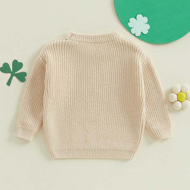 Toddler Girls Boys Sweater Letter Clover Embroidery Long Sleeve Baby Pullovers Ireland Clothes Spring Casual Tops