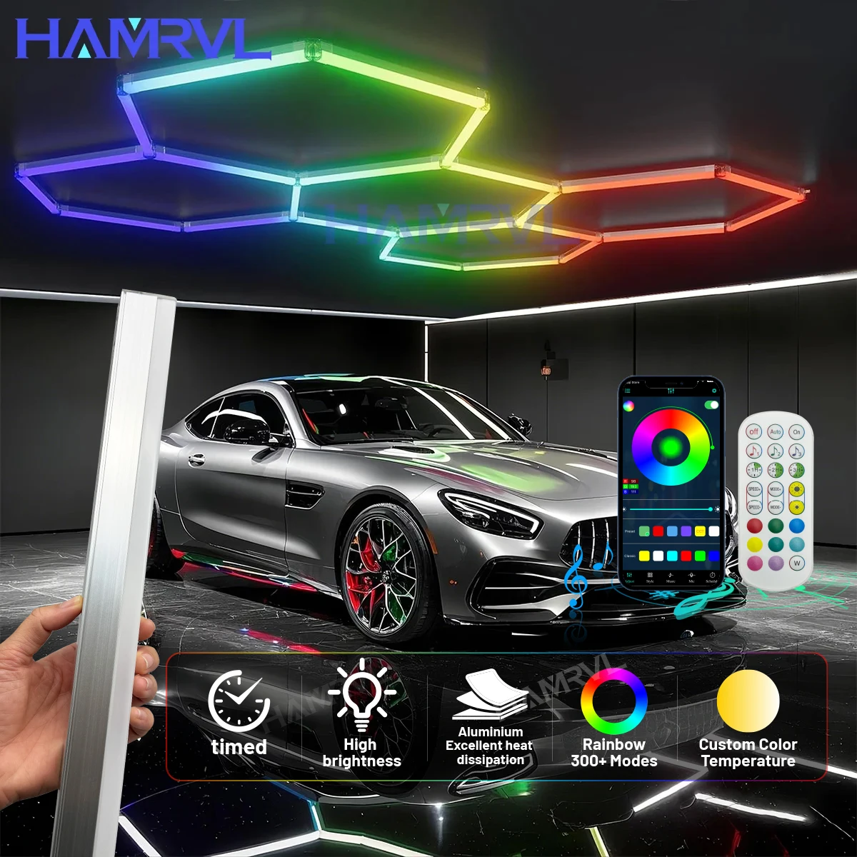 RGB Hexagon LED-Beleuchtung für Garage, Gaming, Tonaufnahme, Farbwechsel, Dimmbar, Deko-Licht für Auto, Fitness-Studio, Party, Club, Bühne, Wand, Decke
