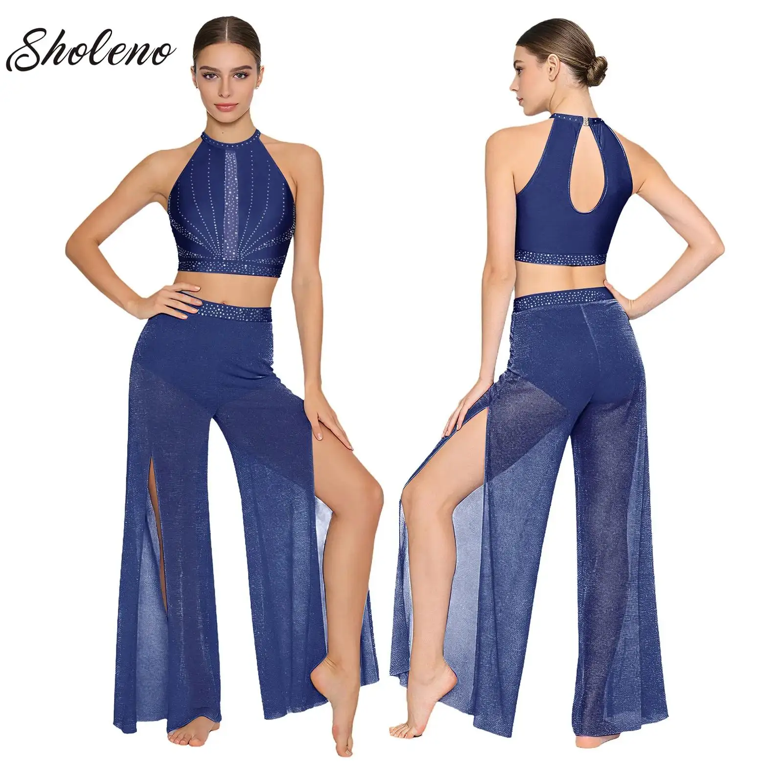 

Lyrical Mesh Wide Leg Pants Modern Ballet Dance Tank Top for Women Contemporary Palazzo Classical Dance Performance Costumes