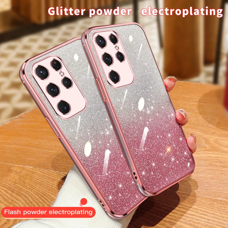 Luxuriöse Farbverlaufs-Glitzer-Beschichtungshülle für Samsung Galaxy Note 10 20 Ultra S20 S21 FE S22 S23 Plus S24 Ultra Silikon-Schutzhülle