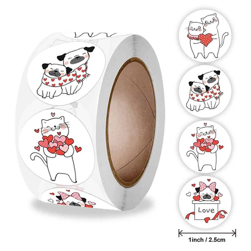バレンタインデーのギフト用の包装シール、結婚式の思い出、装飾ステッカーロール、ありがとう、100-500個