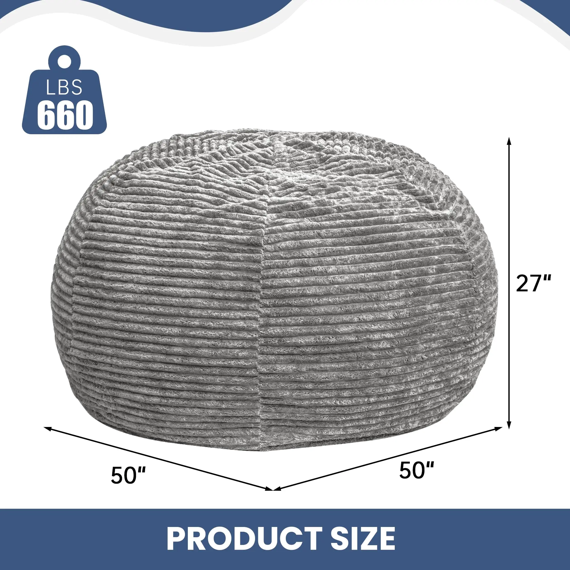 5FT Bean Bag Chair for Adults, Giant Beanbag with Shredded Memory Foam Filling, Premium Corduroy Cover Oversized Floor