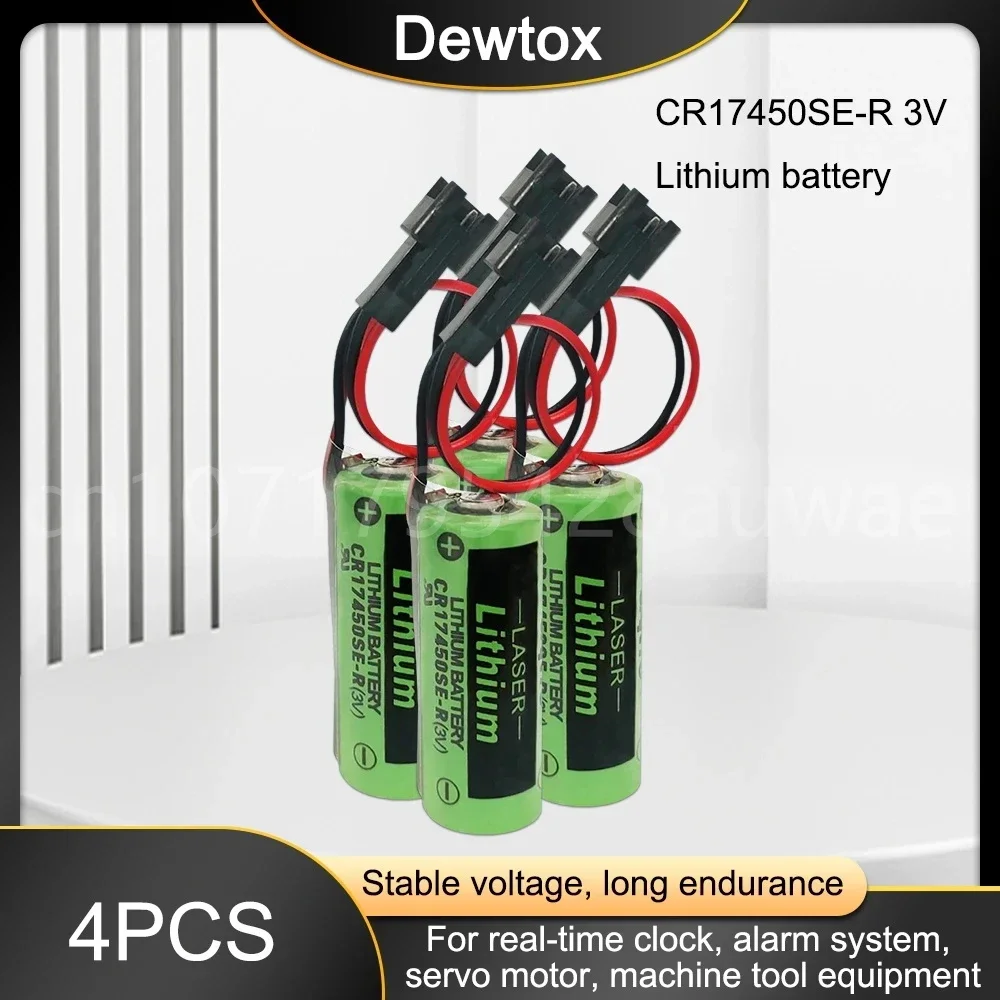 

4PCS CR17450SE-R 3V 2500mAh CR17450 17450 Lithium Battery A98L-0031-0012 A02B-0200 CR17450 with Black Plug