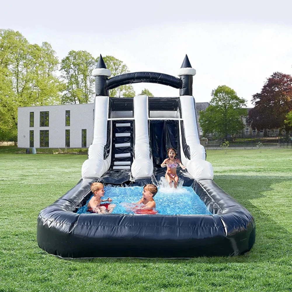 

Commercial Grade Inflatable Water Slide With Pool Inflatable Kids Combo Bouncer Inflatable White Bounce House Modern Water Slide