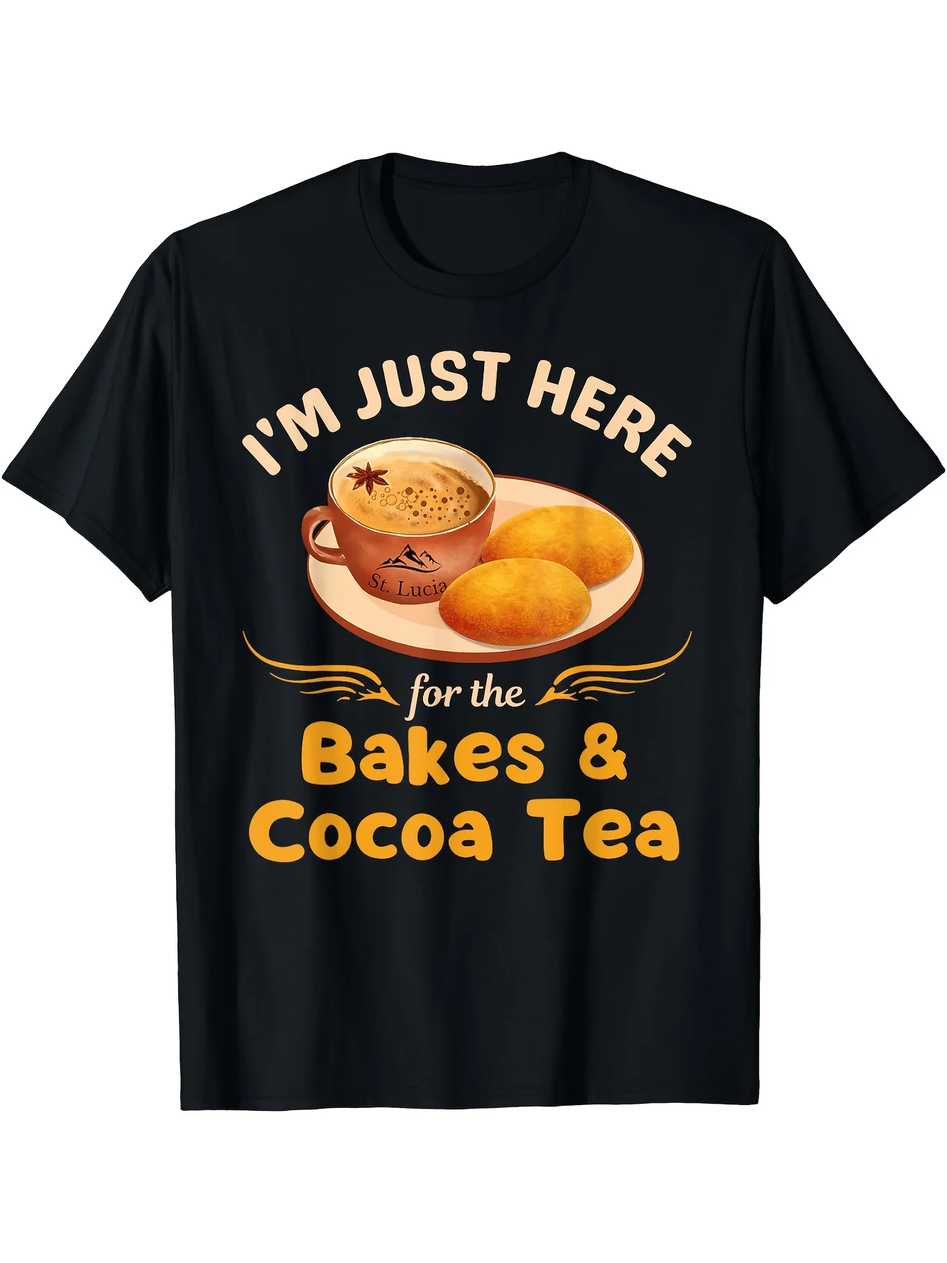 Fun Saint Lucian Creole Day Jounen Kweyol Bake And Cocoa Tea T-Shirt, Seasonal Casual and Trendy Men, Round Neck High Street Pure Cotton Short-sleeved T-shirt, Fashion Boutique T-shirt, Casual WearPattern Print Cotton Crew Neck T-Shirt Gift