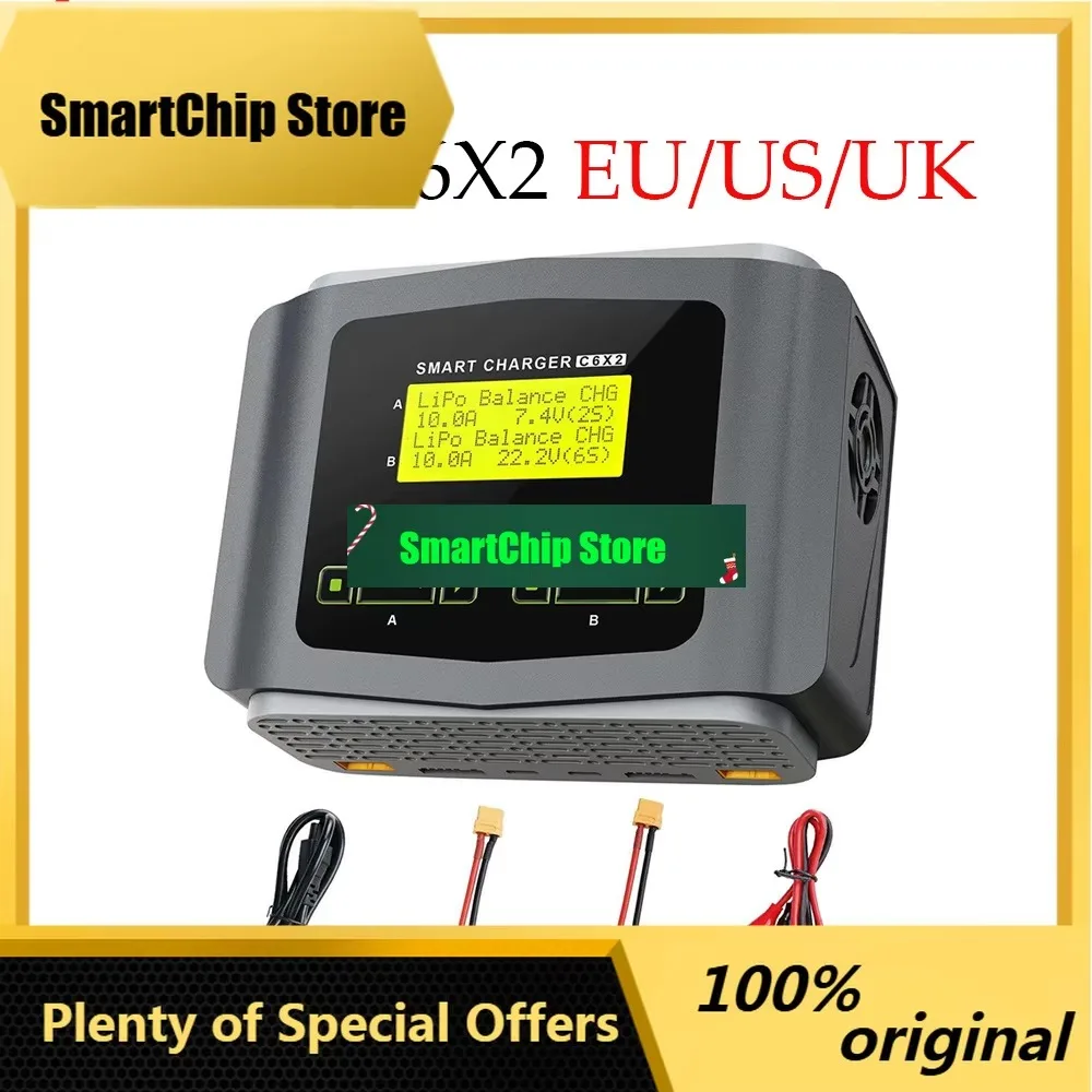 SmCpHTRC C6X2 Dual Channel Balance Charger LCD Screen LipoDischarger AC 150W DC 240W 10A 1-6S LiPo LiHV LiFe Li-ion 1-15S NiCd N