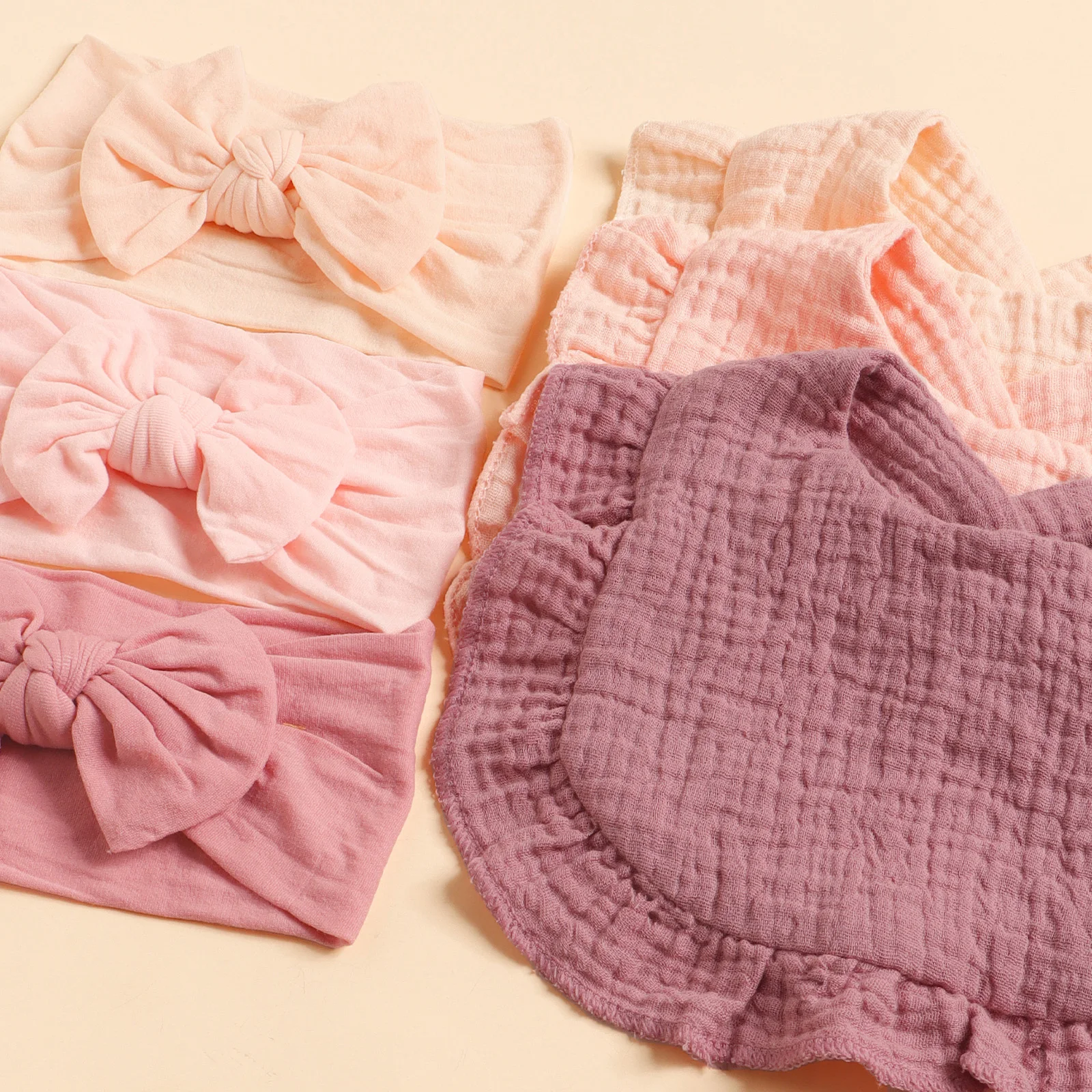 6Pcs Nylon Headband Drool Towel Combination Set Baby Cute Skin Friendly Elastic Headband Newborn Soft Comfortable Set Gift