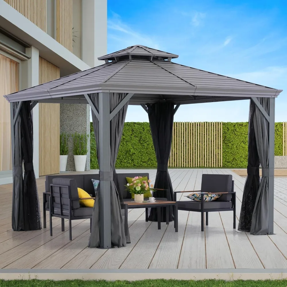 

Nova 10' X 10' Permanent Hardtop Gazebo with Breathable Netting & Privacy Curtain, Heavy Duty Galvanized Steel, Customized