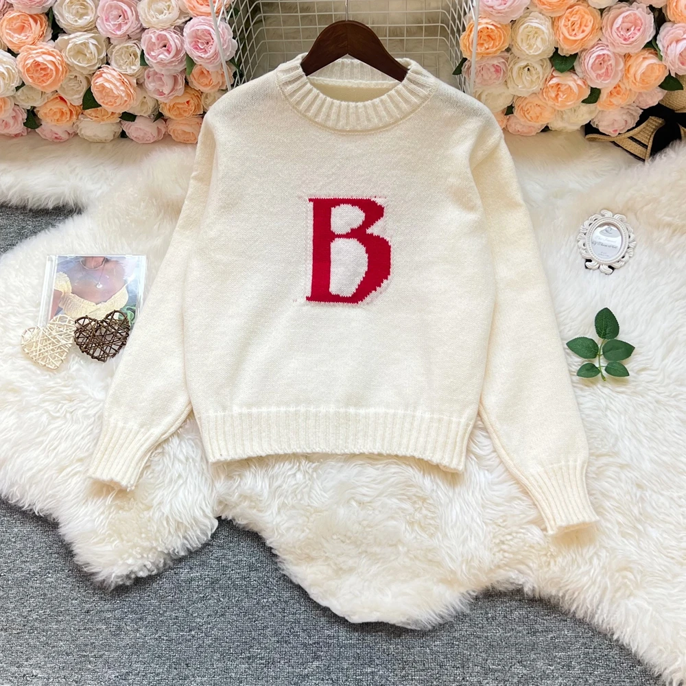 YuooMuoo Maglioni da donna 2025 Autunno Inverno Lettera lavorata a maglia Pullover a maniche lunghe Top Maglioni femminili Streetwear Abiti da donna