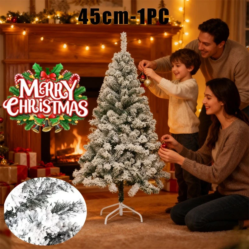 45cm Flocked Christmas Tree with Realistic Snow Effect PVC Material Holiday Home Decor