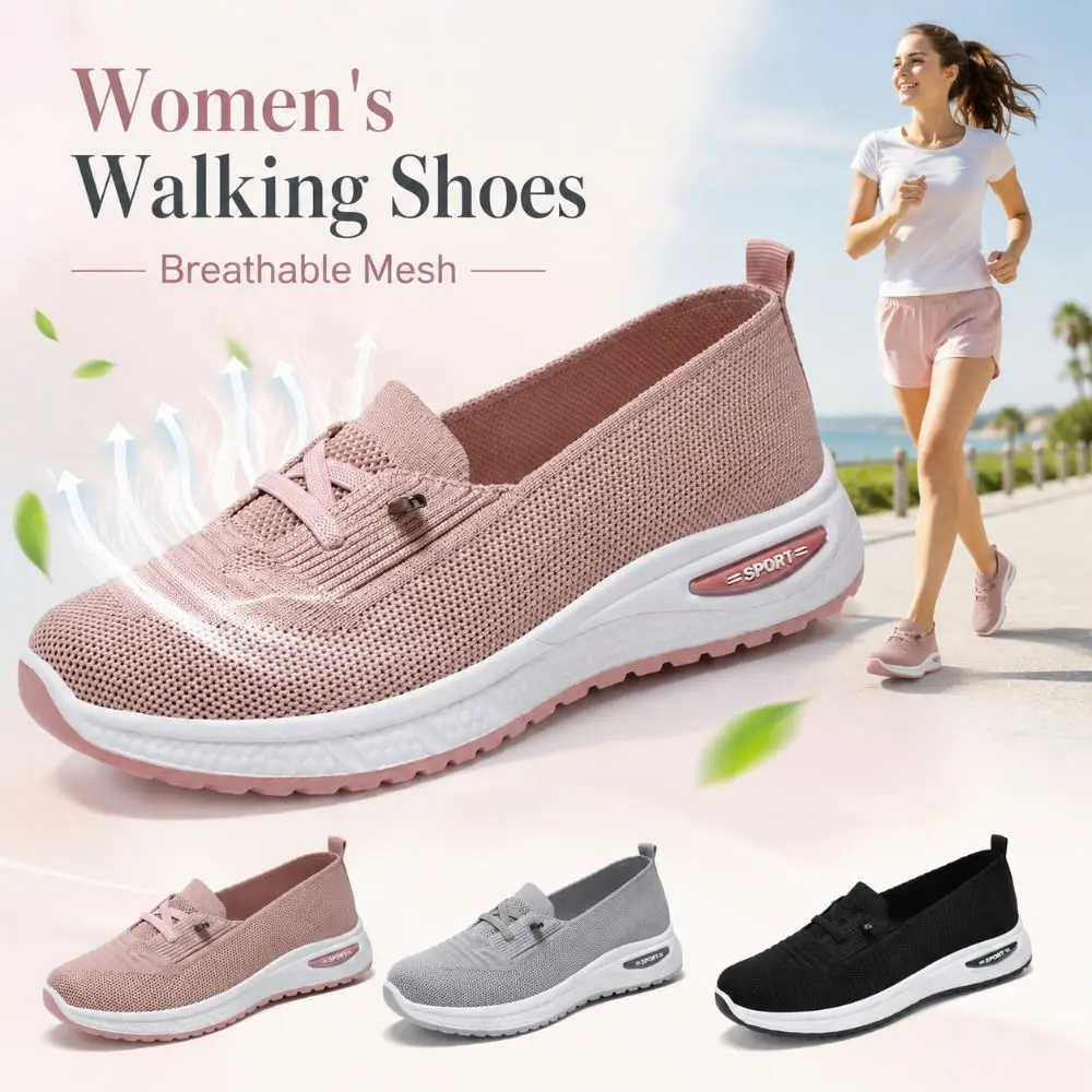 Breathable Women's Walking Shoes Mesh Holes Comfort Casual Sneakers Non-slip Lightweight Slip on Sneakers Travel Outdoor Home
