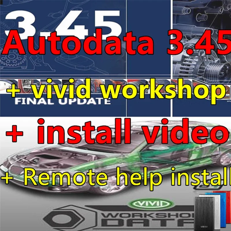 

HOTSALE version Autodata 3.45 and vivid workshop 10.2 Auto Repair Software +install video guide+ remote install help vivid softw