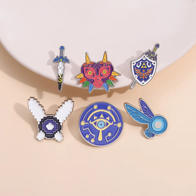 أسطورة زيلدا أنيمي لعبة بروش الكرتون درع السيف تصميم الطلاء شعار سبيكة معدنية شعار المينا دبابيس مجوهرات هدايا #1