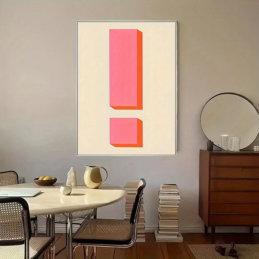 1pc Modern Pink Exclamation Mark Canvas Print, Frameless Wall Art Poster for Living Room and Bedroom Decor,