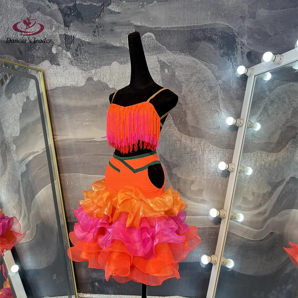 Concours de danse latine pour femmes, jupe gâteau en maille multicouche haut de gamme, vêtements d'examen d'art, robe de scène Cha Cha Samba