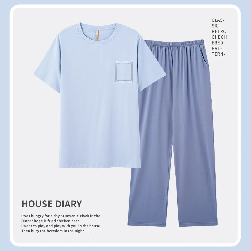 Korean Simple Cotton Men's Pajamas Set Short Sleeves Trousers Nightwear for Summer Youth Boy Pyjamas Homme Dropship pijma hombre