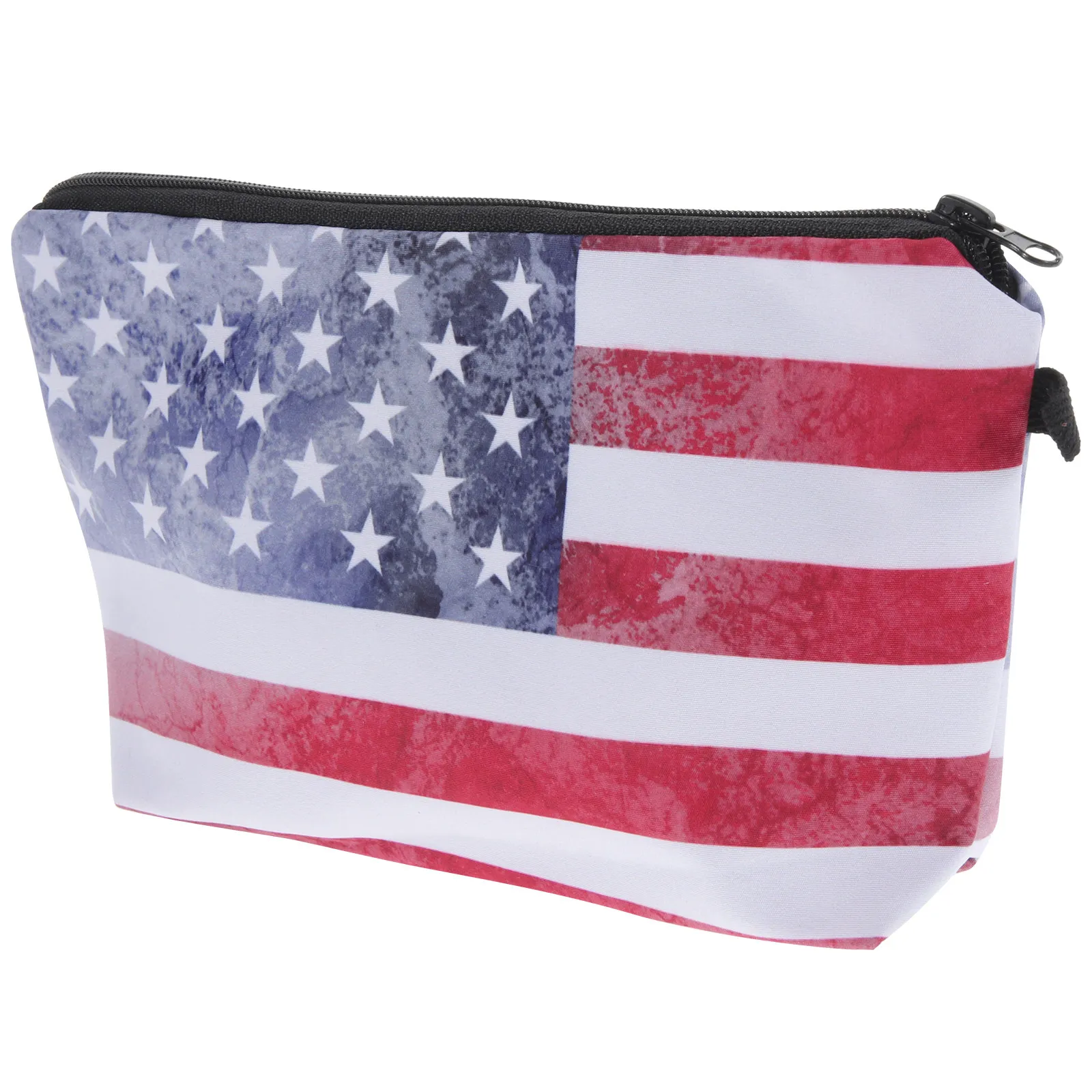 Washable Polyester American Flag Pencil Bag Compact Retro Design Zipper Closure Multi Function Pen Case Household Cosmetics Bag