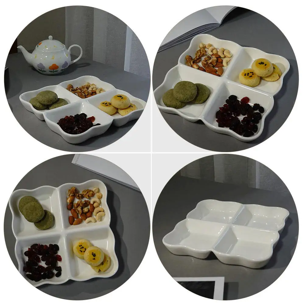 4-Compartment Ceramic Snack Dish Fruit Serving Tray Dessert Plate Divided Food Holder Japanese Style Tableware Chic Appetizer - view 2