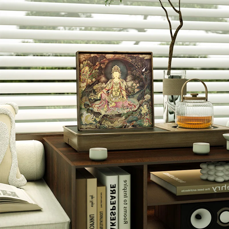 Home Decor Brass Tabletop Decoration Water Moon Avalokitesvara Thangka Ornament for Bedroom Study Living Room
