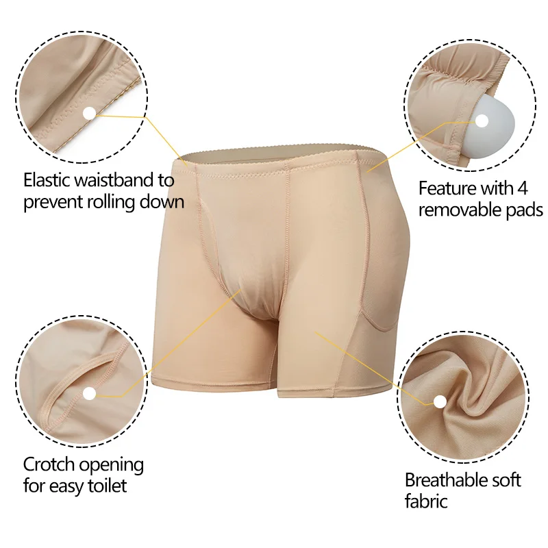 Men Shaper Padded Boxer Briefs Hip Enhancer Slimming Underwear Fake Buttocks Shapewear Butt Lifter Shorts Booty Padding Panties