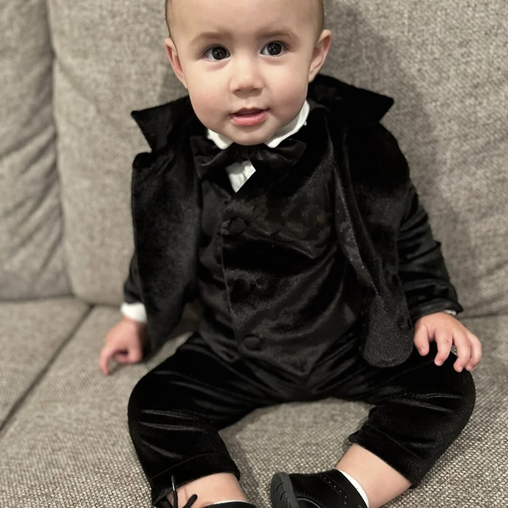 

Chic Suits for Baby Kids Fashion Notch Lapel Single Breasted Velvet Sets Wedding Birthday Party Casual Daily Boy Suits 3 Piece