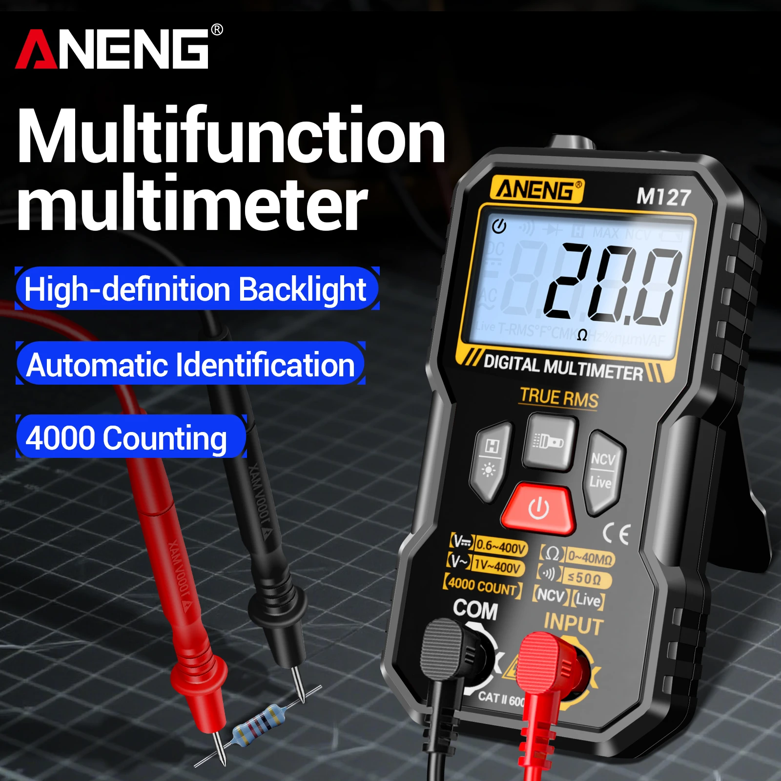 ANENG M127 Digital Multimeter 4000 Counts True RMS Auto Range Multimeter with Backlight NCV Live Wire Test Portable Mini Voltage view 6