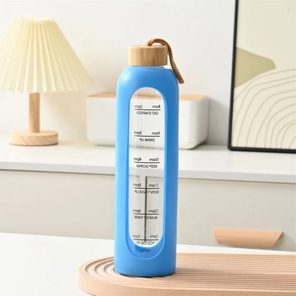 Nuove Bottiglie d'Acqua in Vetro Portatili con Indicatore Orario, Senza Piombo, Coperchio in Bambù, Bottiglia per Bevande, Borraccia Sportiva con Cust