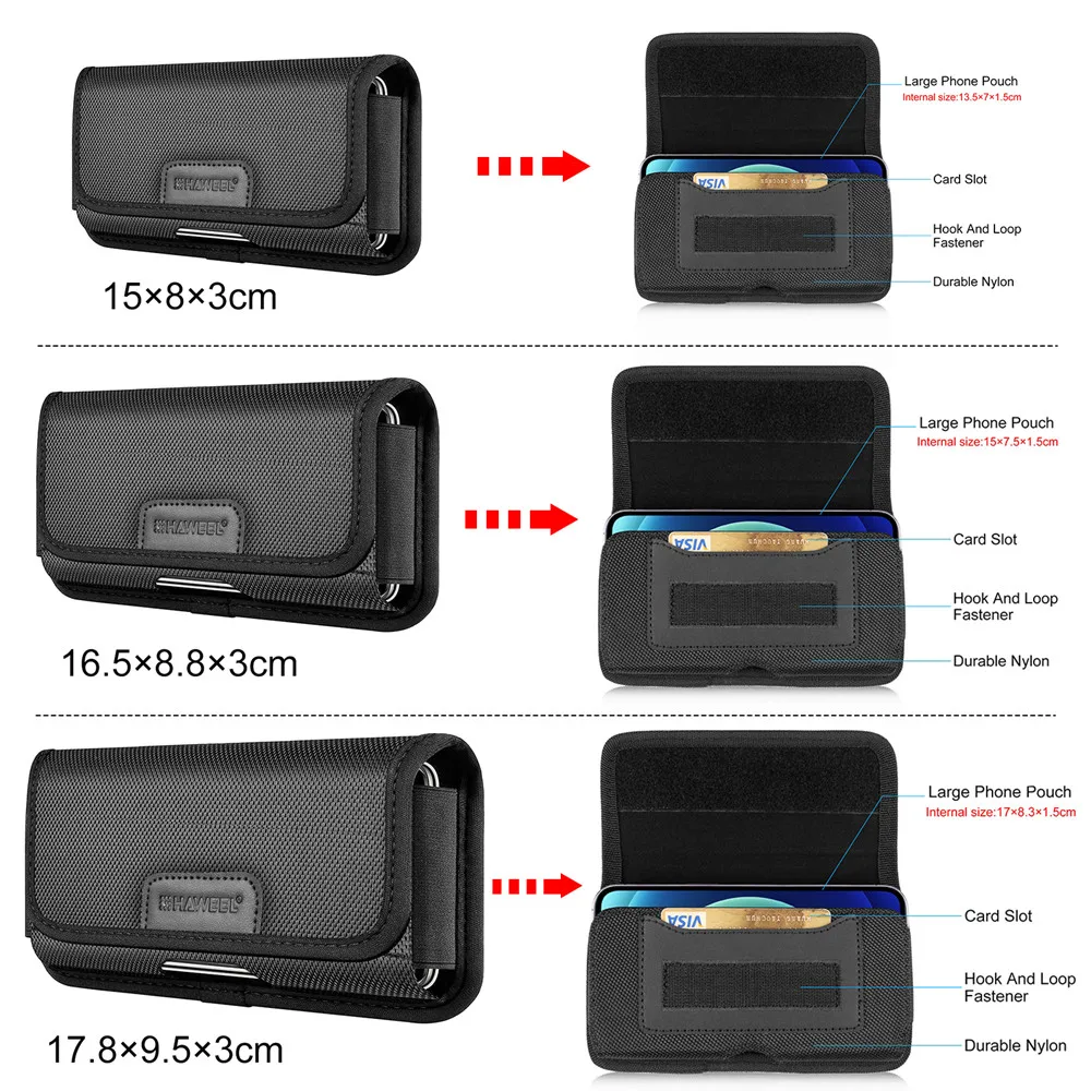 Allgemeine 4,7-6,8 zoll Telefon Nylon Tasche Multifunktions Handy Gürtel Clip Tragen Holster Fall Taille Tasche Für iPhone, Samsung – Detail 14