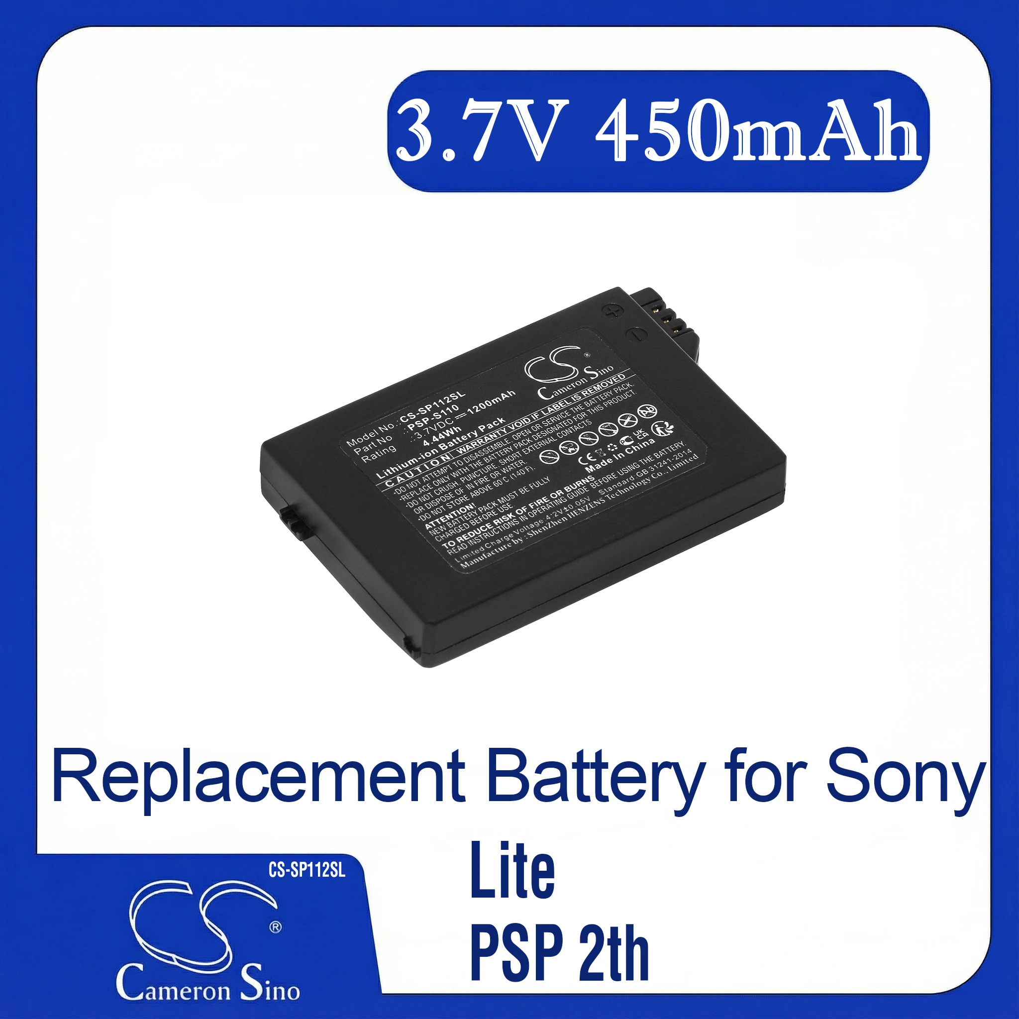 Cameron Sino Replacement Battery for Soni  Lite, PSP 2th, PSP-2000, PSP-2001, PSP-2002,, Fits P/N PSP-S110