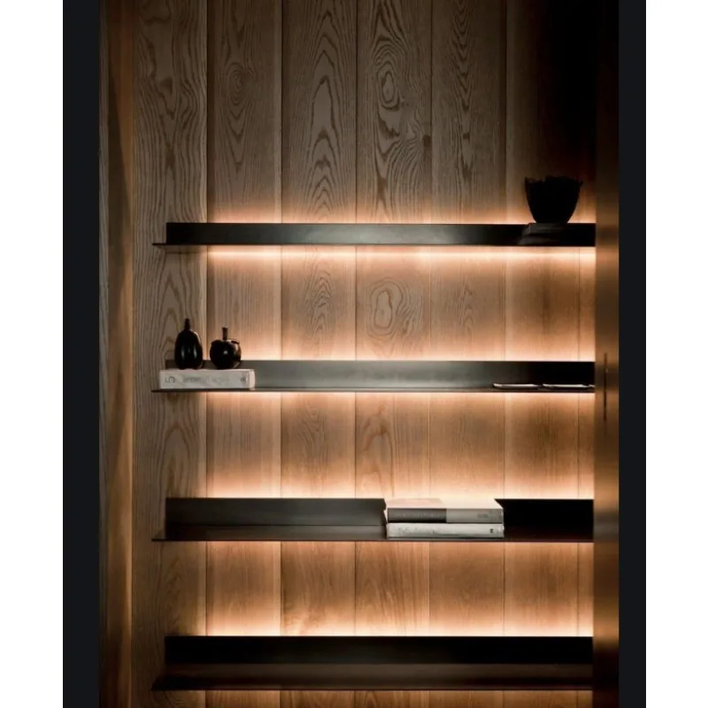 Aluminum Paint Structure Wall Shelf System, Comes With Integrated Lighting, Living Room Study Atmosphere Storage Rack
