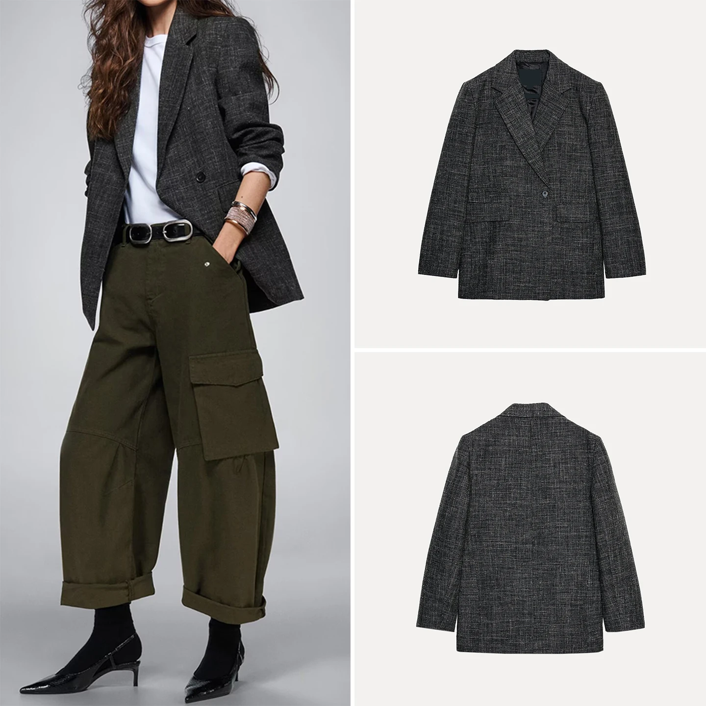 

Z Women's Faionable Mixed Fiber Commute Ready Straight Cut Suit Jaet Versatile Casual Long Sve Flat Collar Design