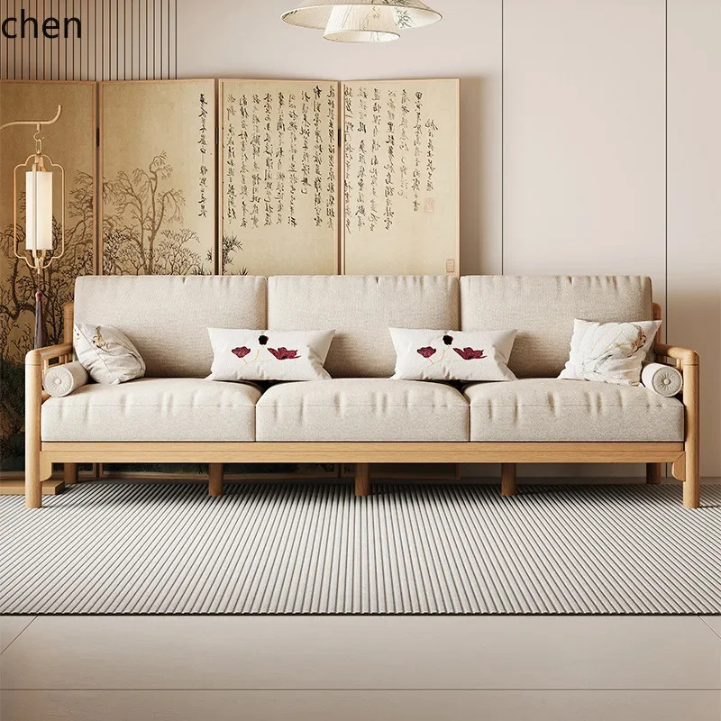PYH Solid Wood Sofa Small Apartment Three-Seater Straight Row Tea House Booth Wooden Hard Sofa