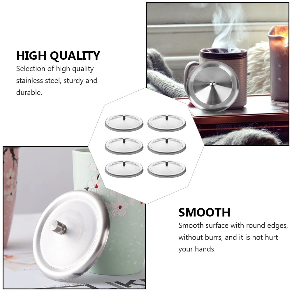 

6pcs Stainless Steel Cup Lids Insulated Vacuum Flask Covers Silver Tumblers Coffee Mugs Kitchen Bar Accessories Heat