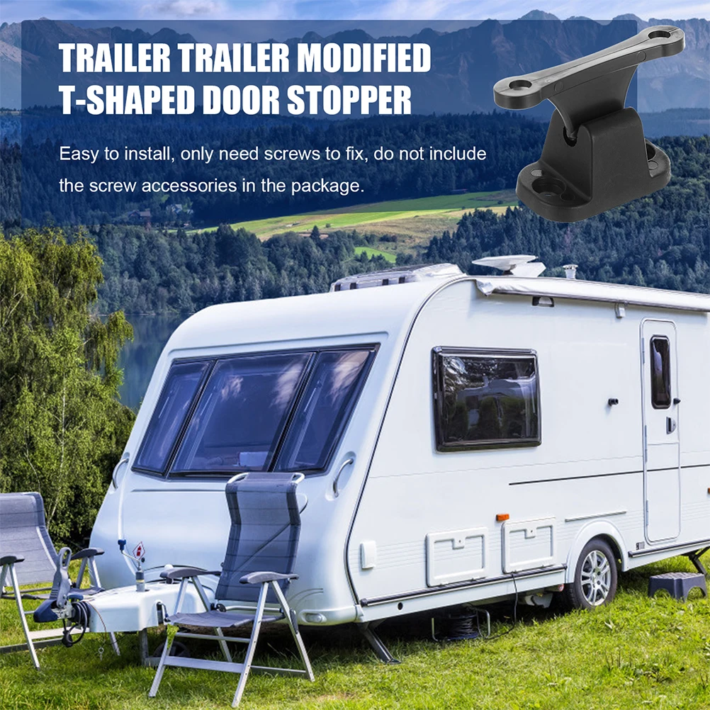 

2Pcs T-Type RV Door Catch Accessories Black Nylon Camper Van Stop Holder Caravan Suction Retainer Lightweight Durable Easy