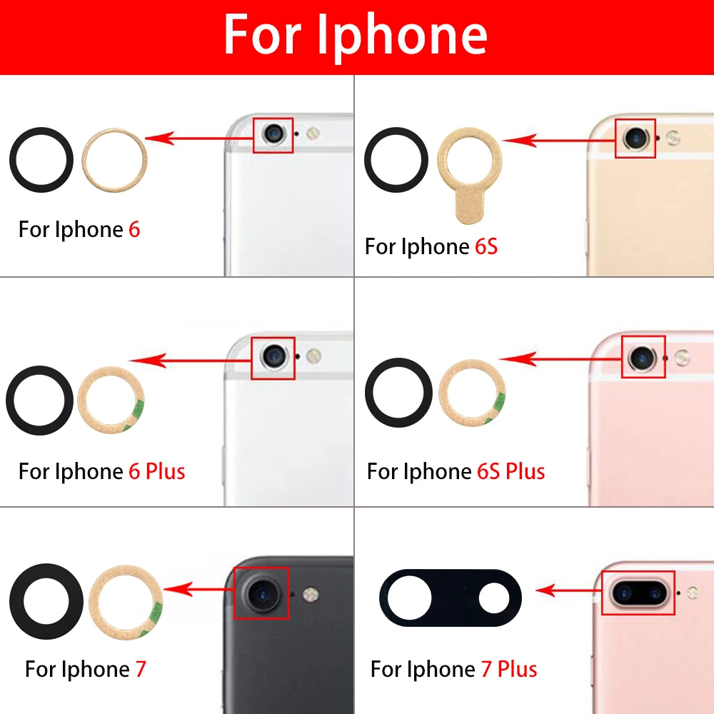 50 Pcs Back Camera Glass Lens Rear Camera Lens Cover For IPhone 7 8 6 6S Plus X XR XS Max With Adhesive Sticker