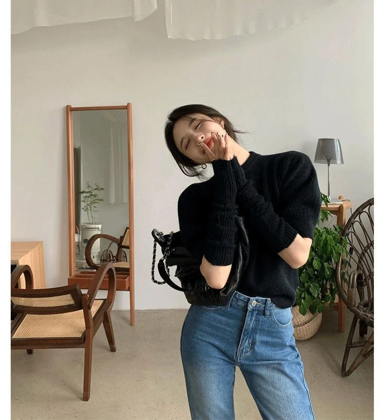 سترة محبوكة بأكمام قابلة للفصل سترة نسائية كورية للخريف من خيوط مالهاس الأناناس حافة متموجة مرنة فنية جيارو OL