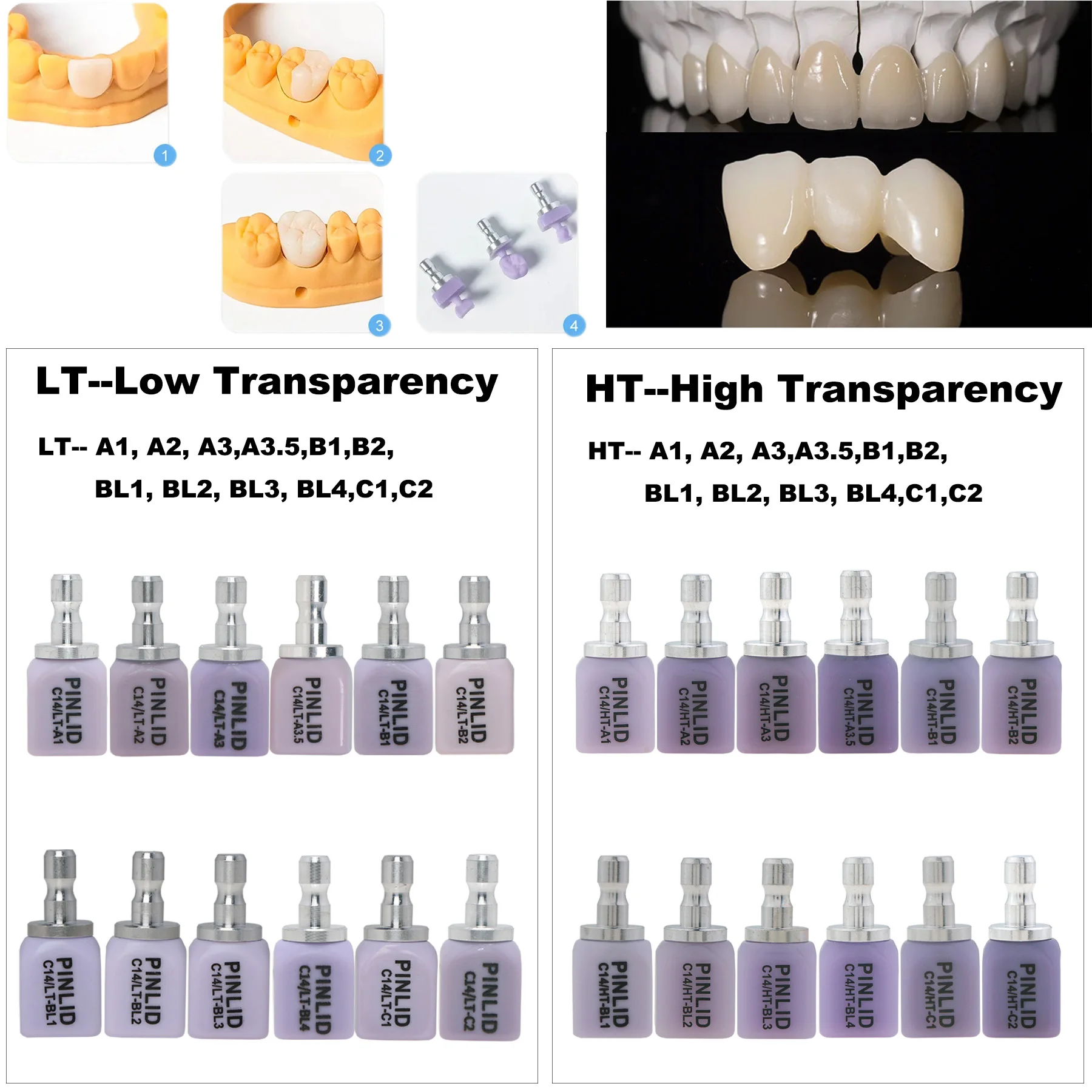 5Pcs/Box Dental C14 Emax Glass Ceramic CAD/CAM Cerec Blocks HT/LT Can Be Used As Molars'bridge