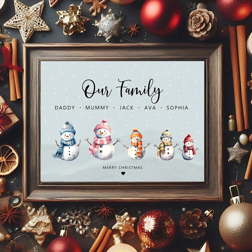

Personalised Christmas Gift Poster Snowman Family Custom Wall Art Print Festive Canvas Painting Wall Picture Xmas Home Decor