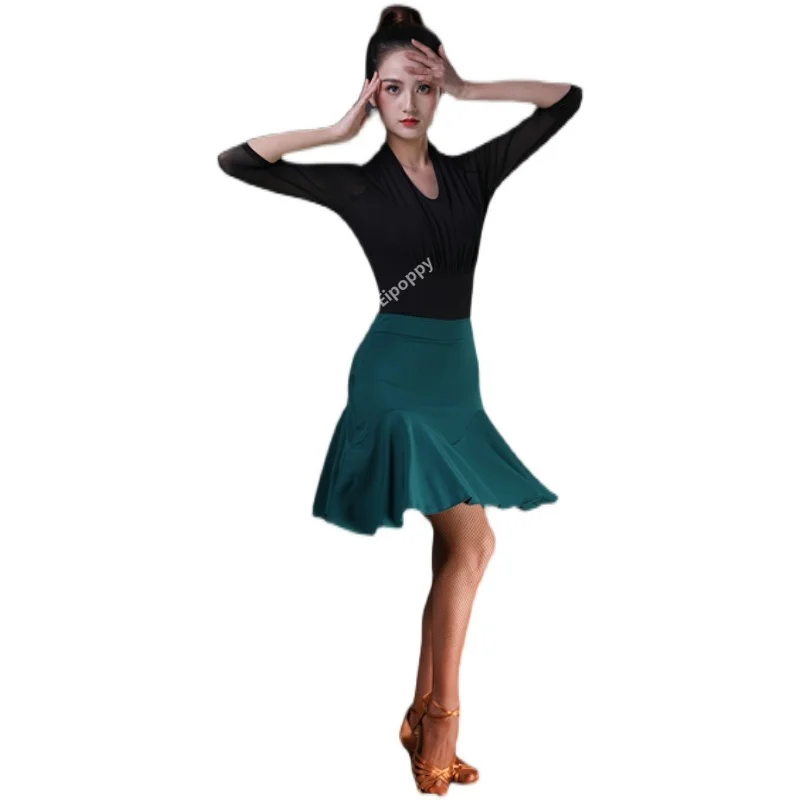 Fishtail Skirt Bottoms Mesh Mid-Long Latin Dance Skirt for Women New Style  Soft Ballroom Dance Waltz Dancewear 2024