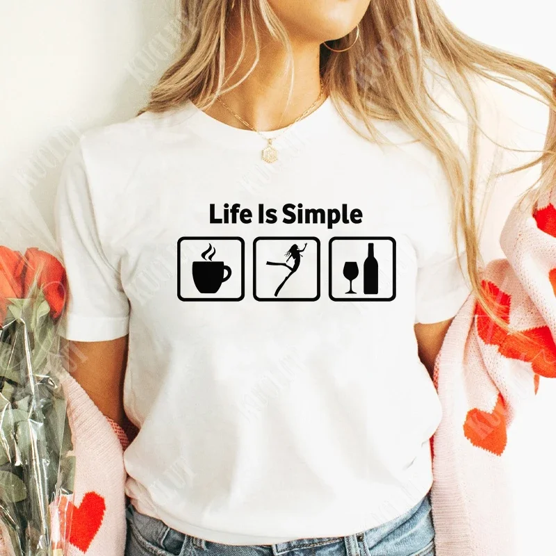 The Simple Life Coffee Free Diving Wine T Shirt for Women Summer Soft Tops Fashion Divers Casual T-shirts Short Sleeve Tshirt