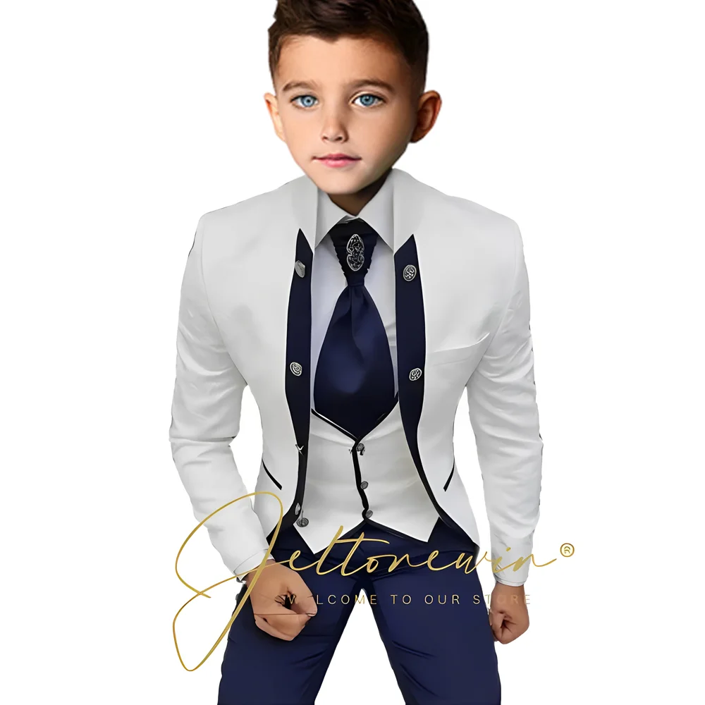 Formal Boy Suits Wear Stand Collar Wedding Kids Tuxedos Business Party Suit 3 Pieces Costume Homme (Jacket+Vest+Pant)