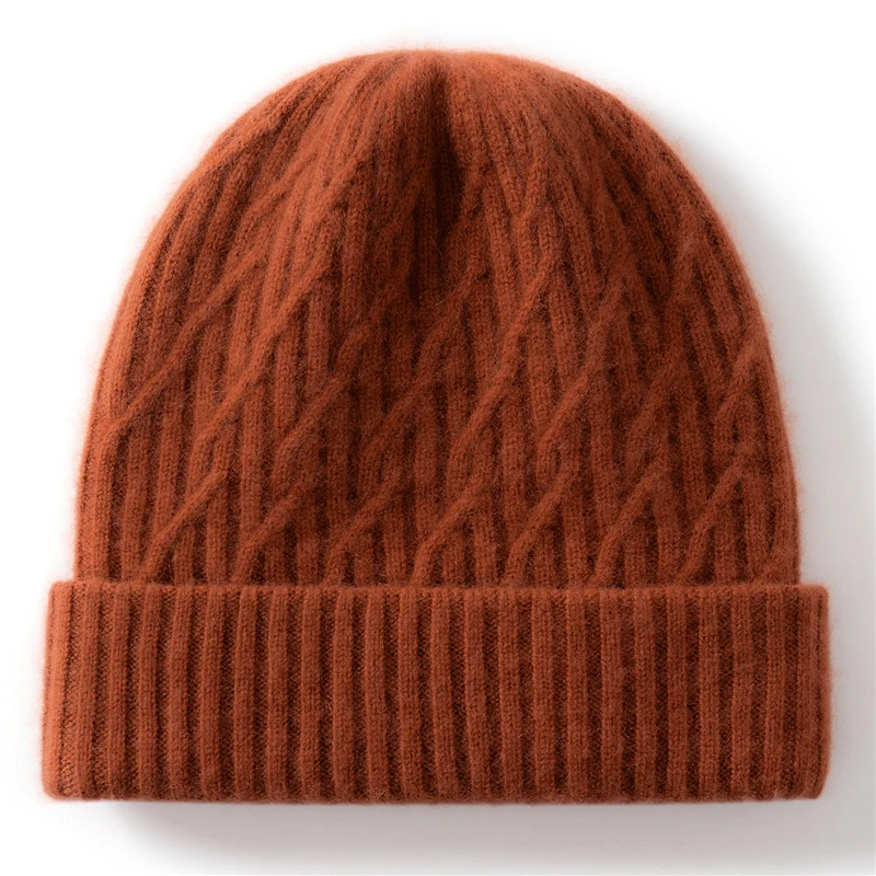 الخريف الشتاء 100% الكشمير قبعة طبقة مزدوجة سميكة عكسها الباردة واقية للجنسين محبوك قبعة صوف تنوعا حماية الأذن #4