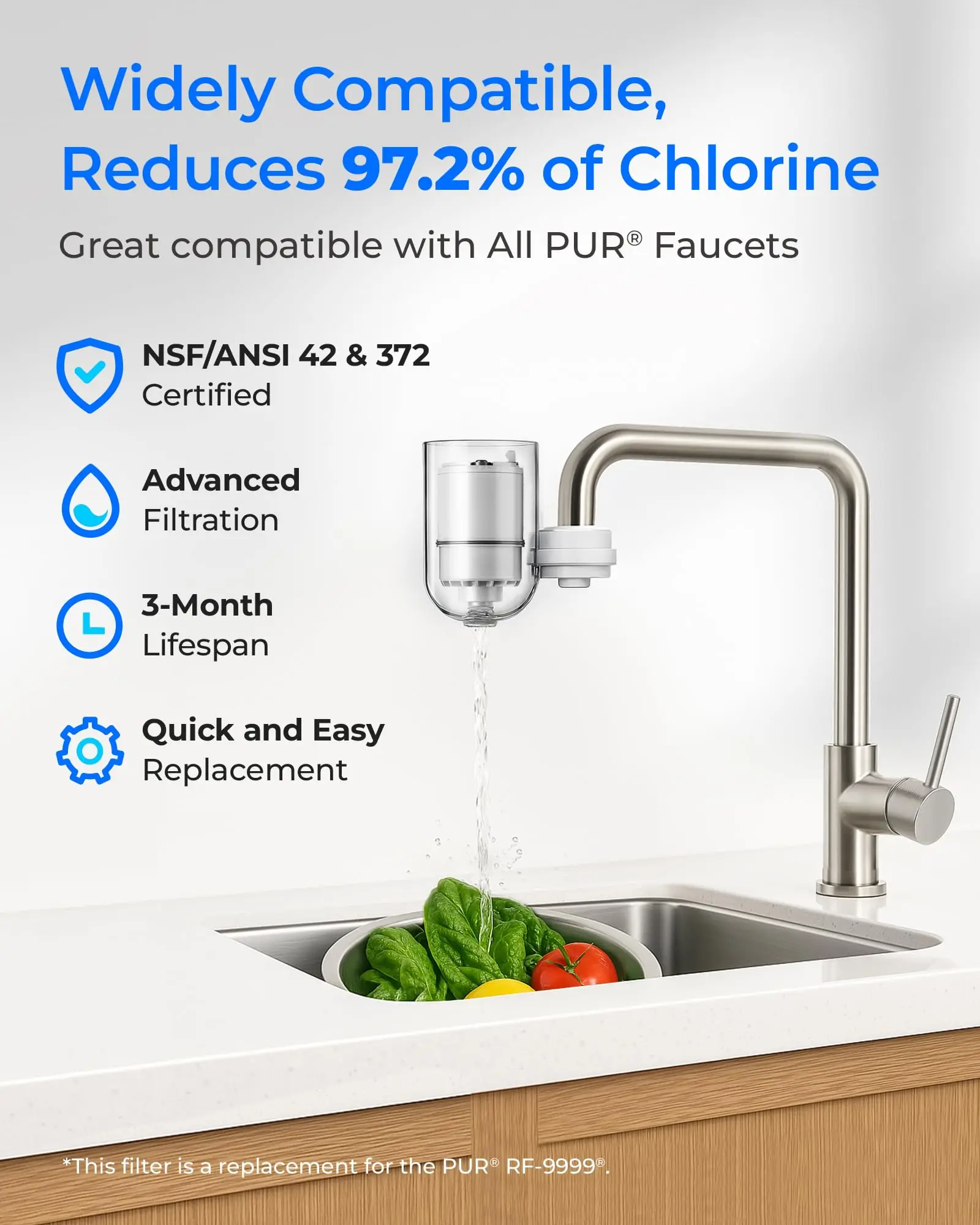 Waterdrop C08B Water Filter Replacement For PUR® Faucet Filter, 3 Pack, Compatible with All PUR® PLUS Faucet Filtration System, Replacement RF-3375®, NSF 42 Certified, 9-Month, 900-Gallon