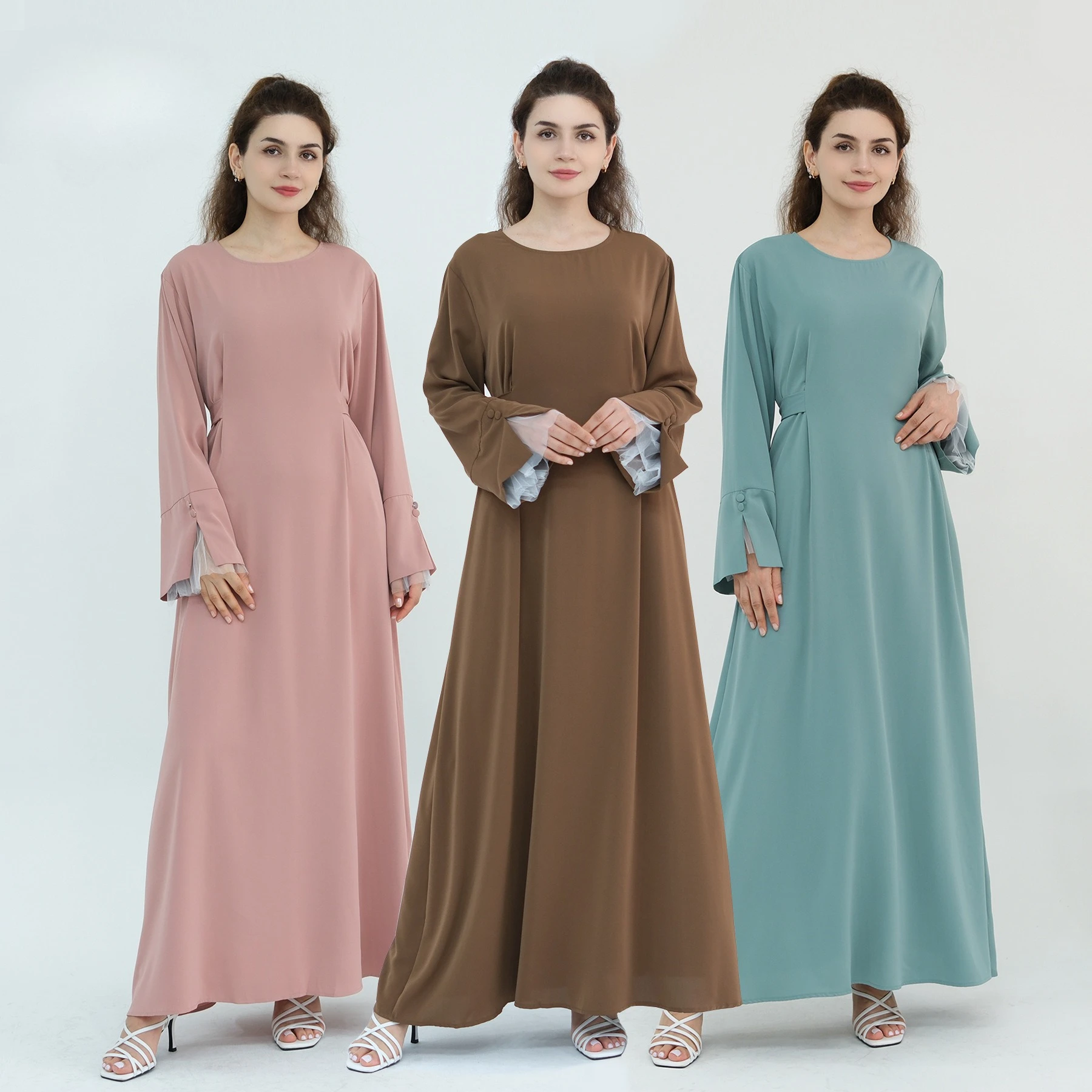 

Ид мусульманское женское платье Дубай Абая Роскошное простое кружевное лоскутное платье с рукавами в арабском стиле Рамадан Кафтан Халат Исламская одежда Kebaya Vestidos