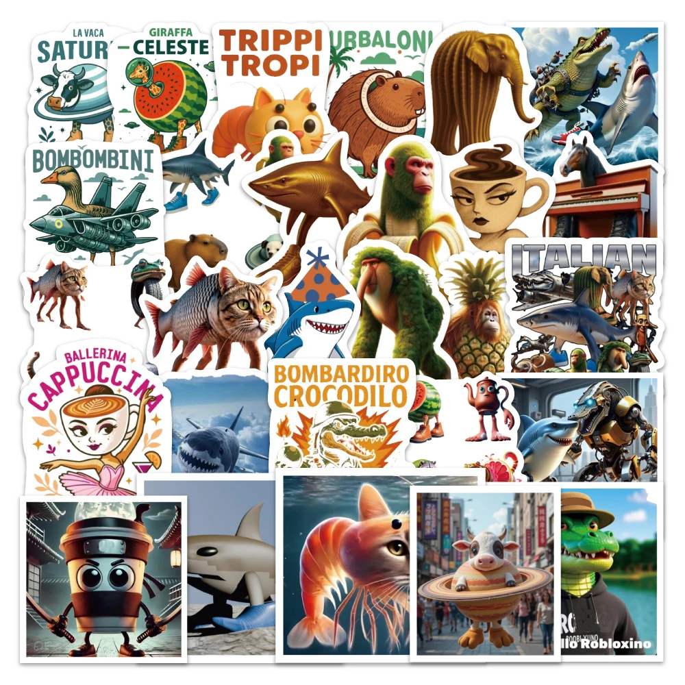 

10/30/50PCS Tung Tung Sahur Italian Brainrot Stickers AI Abstrac Animal Decoration Decals Waterproof Graffiti Phone Skateboard