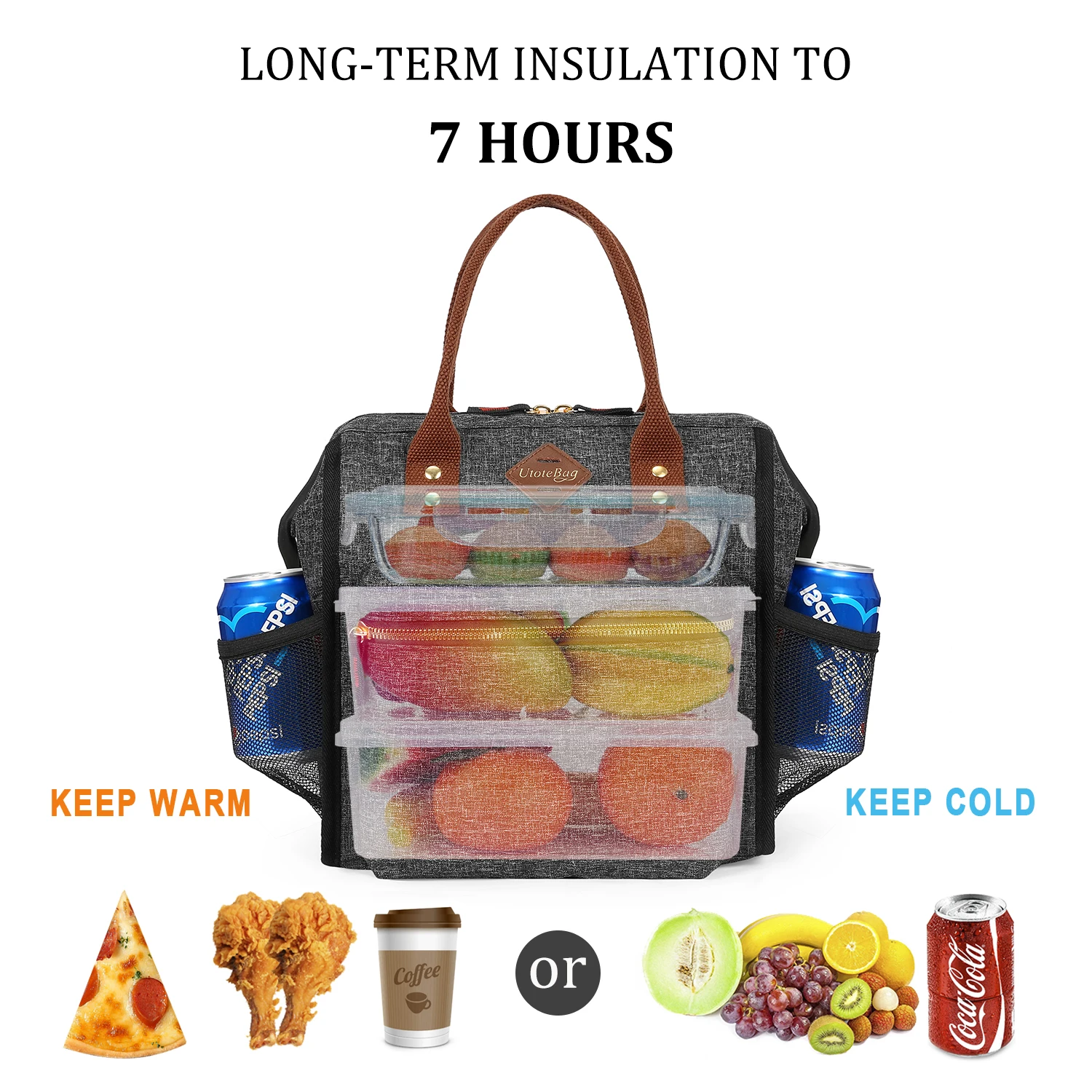 LOKASS Insulated Lunch Bag Leak Proof Cooler Bags Thermal Lunch Tote with Removable Shoulder Strap for Women Men